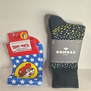 Bombas & Buc-ee's Men's Casual Socks - Dark Green with Yellow Dots. Red & Blue